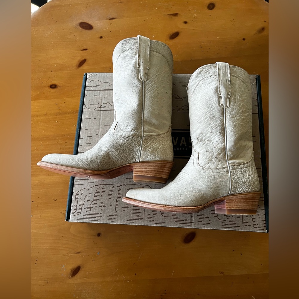 Women’s TECOVAS Chloe Pearl Ostrich Leather Cowgirl Boots Brand New - Picture 9 of 12